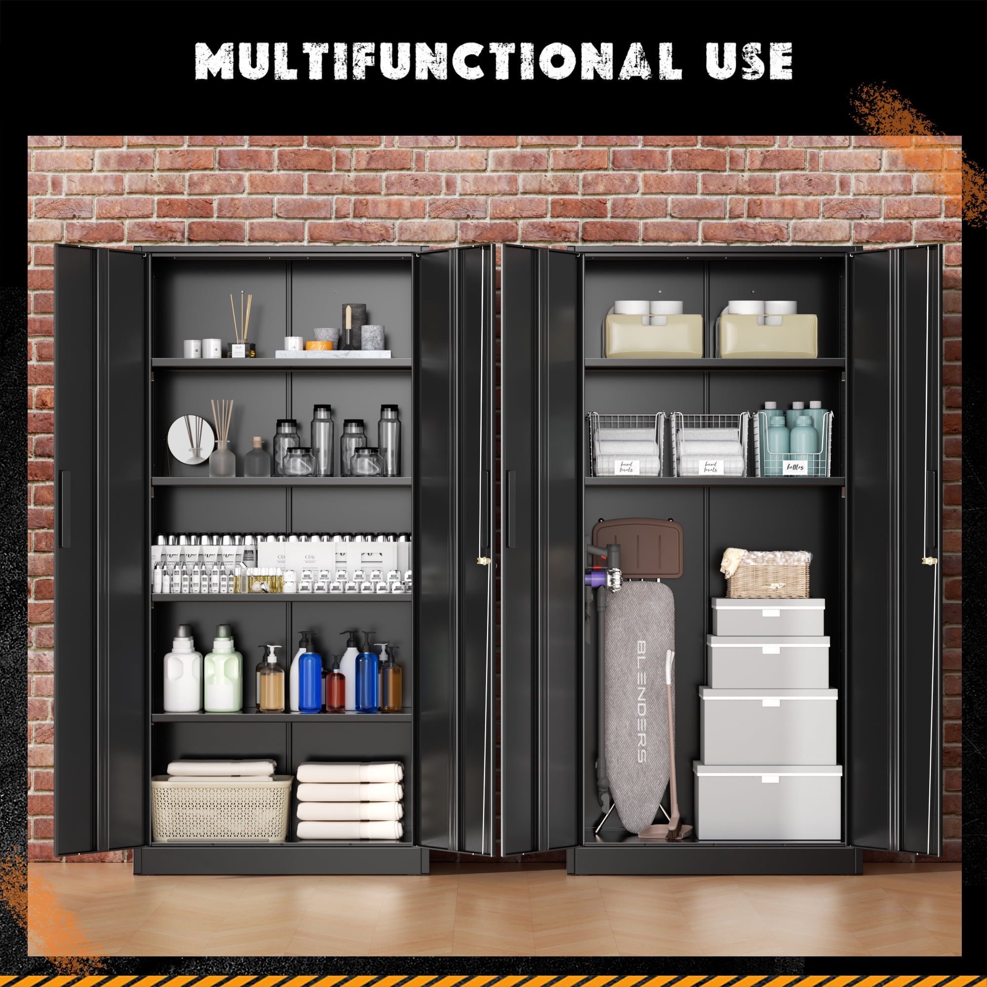 71" Metal Garage Storage Cabinet with Locking Doors and Adjustable Shelv