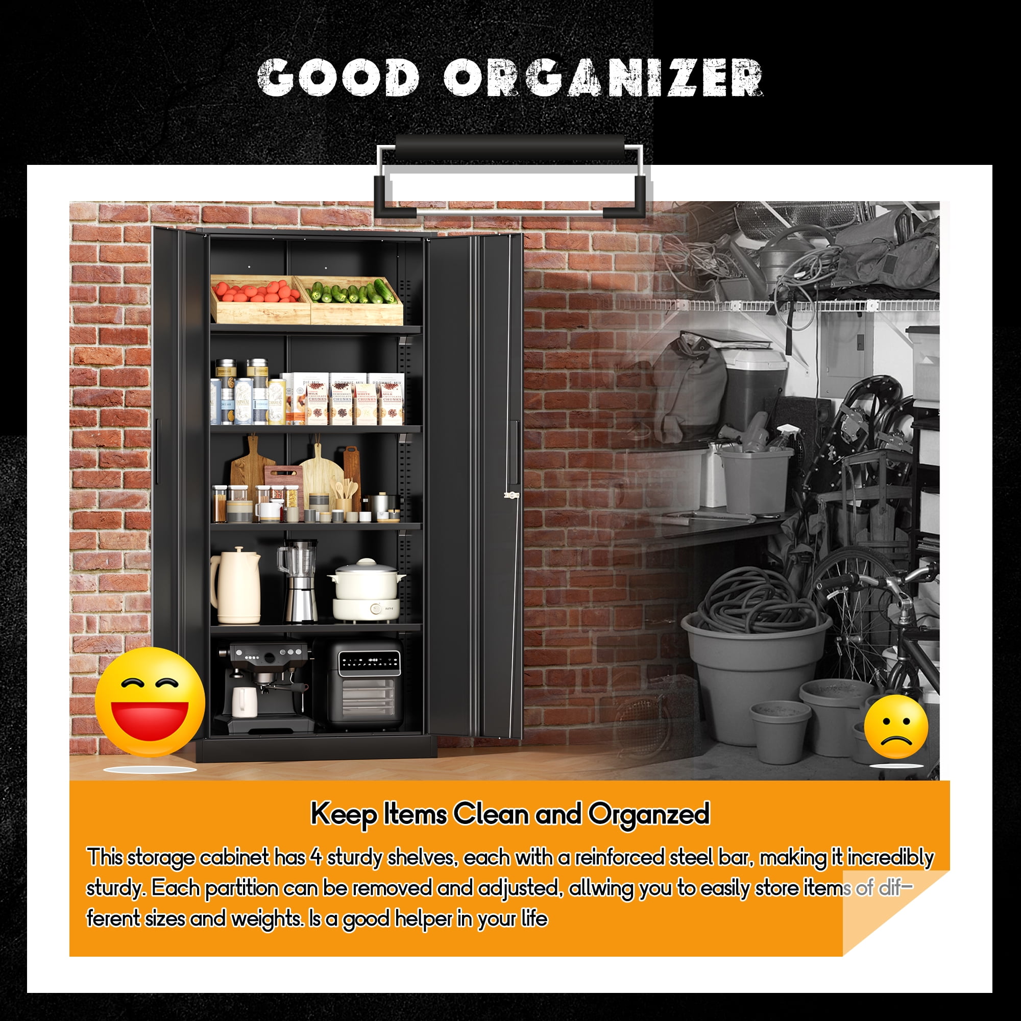 71" Metal Garage Storage Cabinet with Locking Doors and Adjustable Shelv