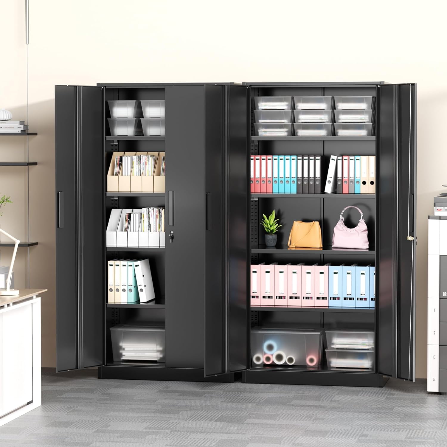 71" Metal Garage Storage Cabinet with Locking Doors and Adjustable Shelv