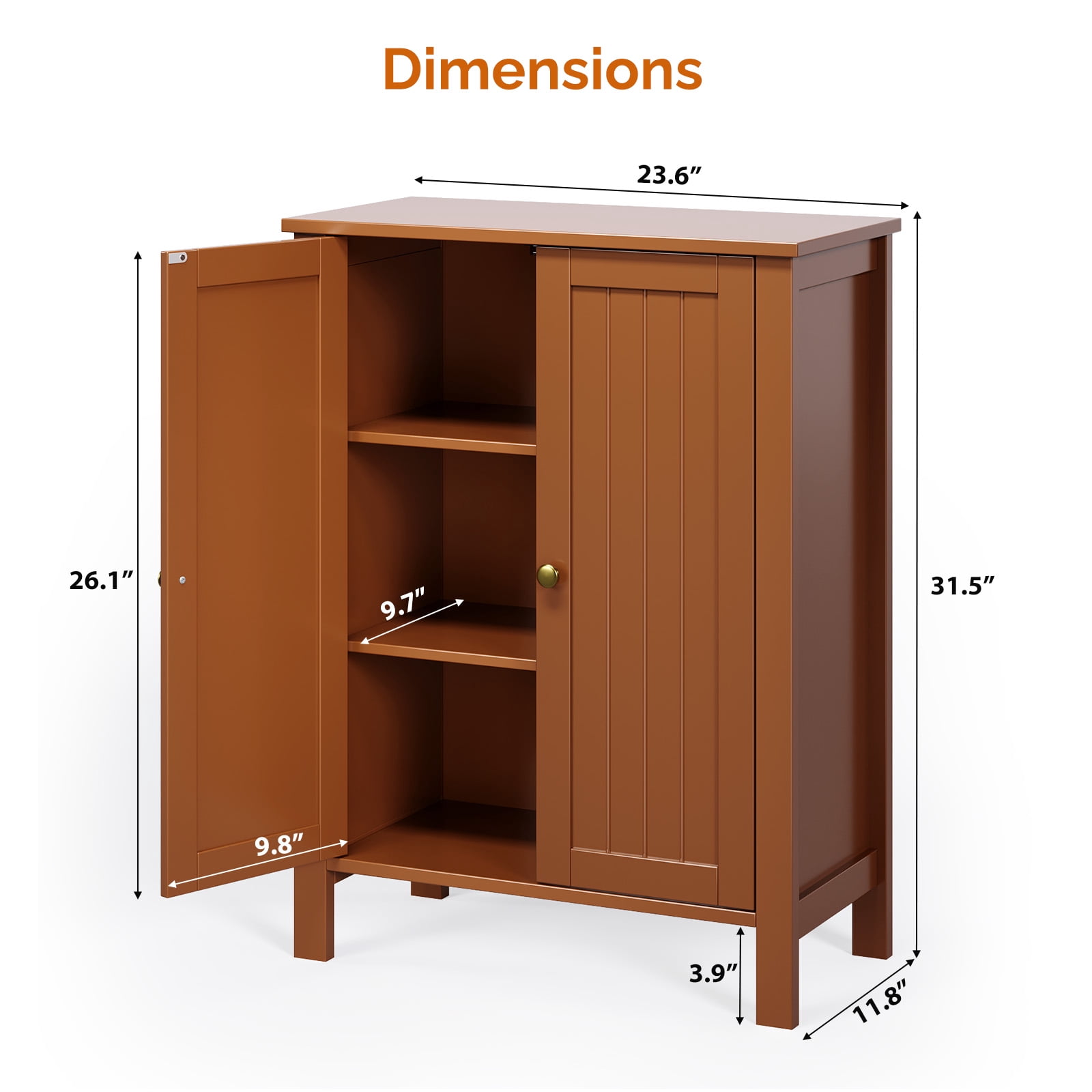 Bathroom Floor Cabinet Storage with 2 Doors and Adjustable Shelves, White