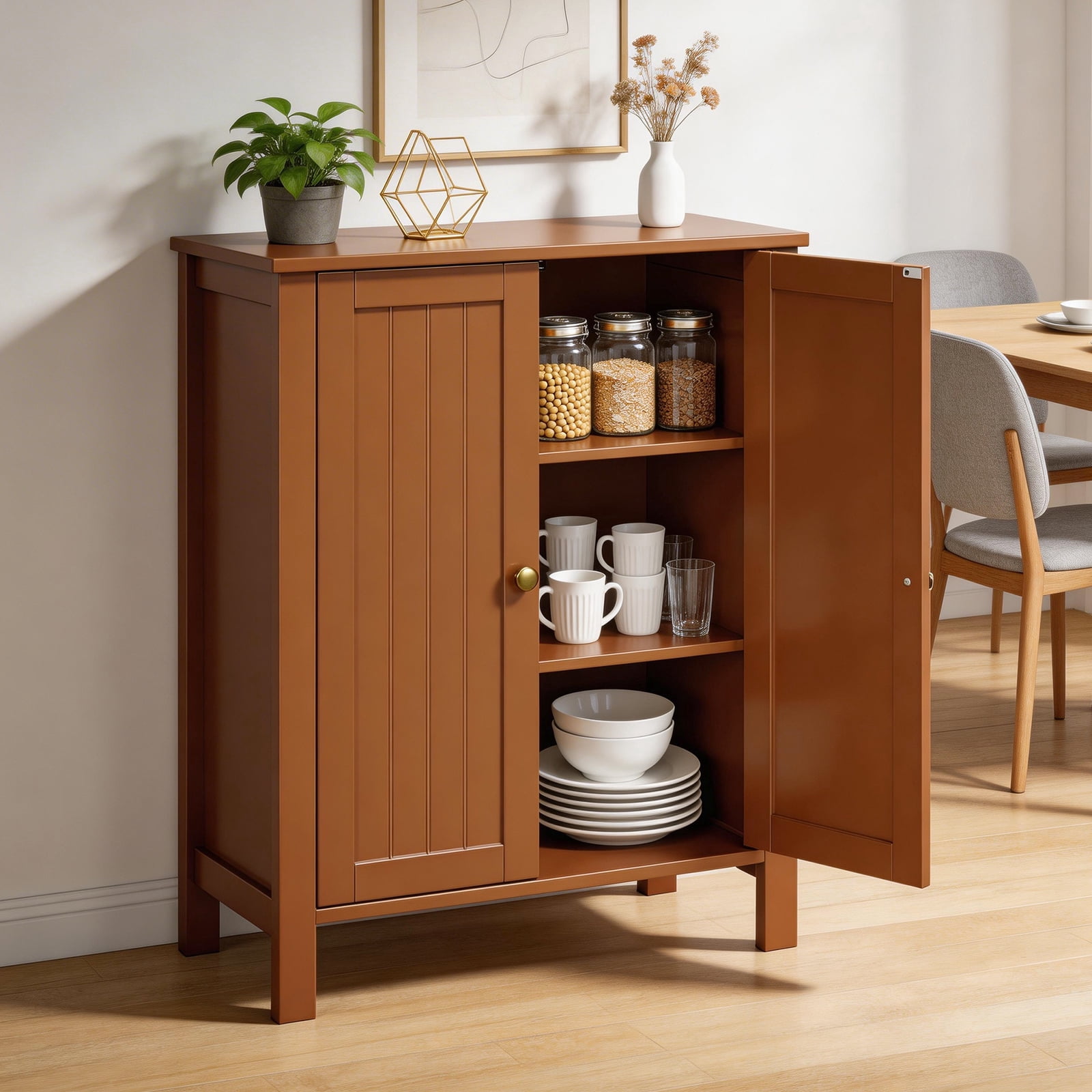 Bathroom Floor Cabinet Storage with 2 Doors and Adjustable Shelves, White