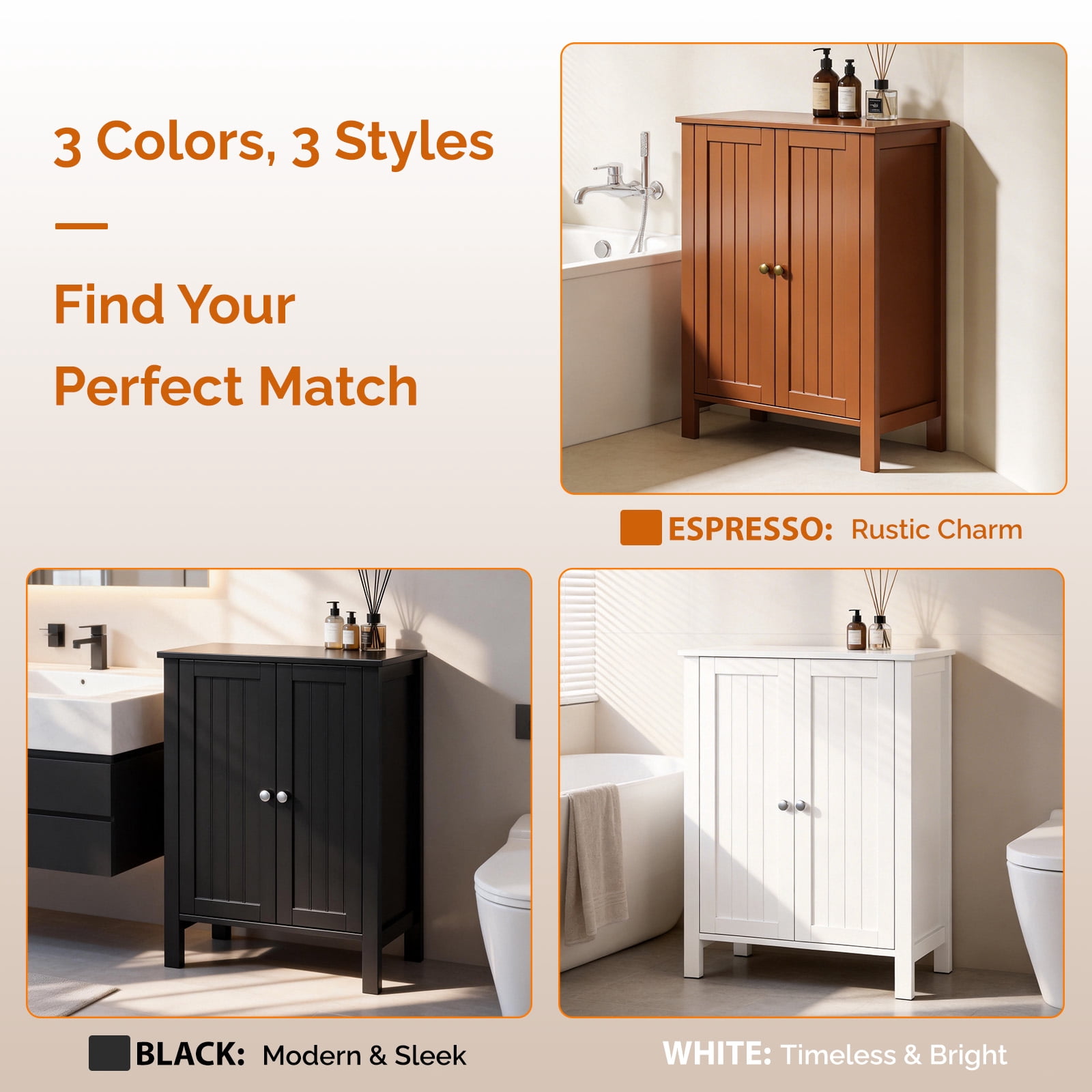 Bathroom Floor Cabinet Storage with 2 Doors and Adjustable Shelves, White