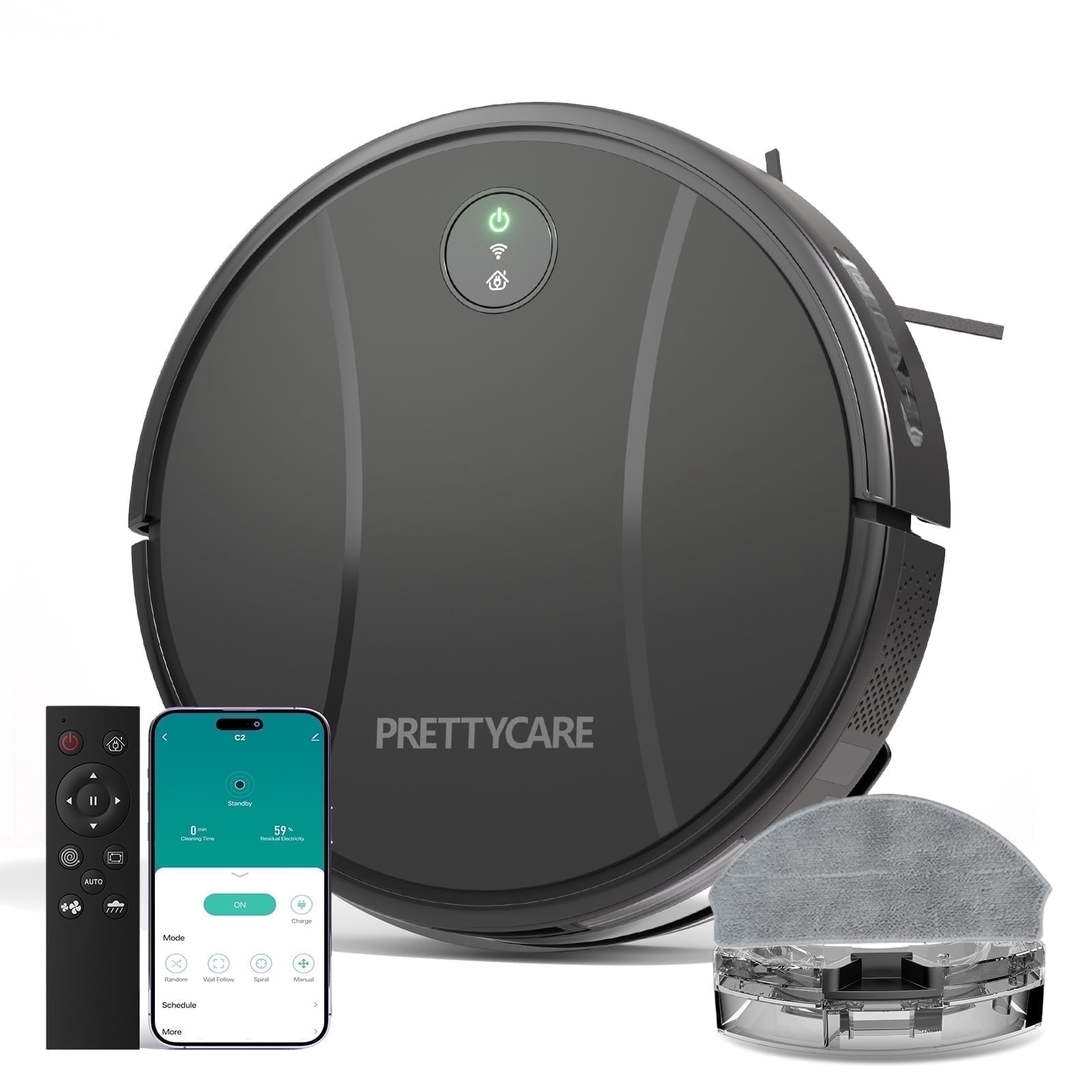 PrettyCare C2-v2 Robot Vacuum and Mop Combo Cleaner 3-in-1, 3000Pa Suction, 5200