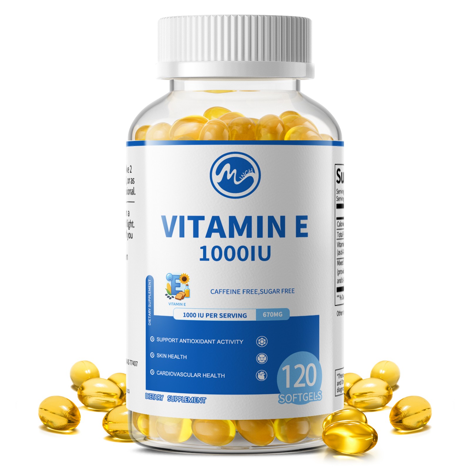 1-10x Vitamin E 670 mg (1000 IU) dl-Alpha, for Skin, Heart Immune Health Support