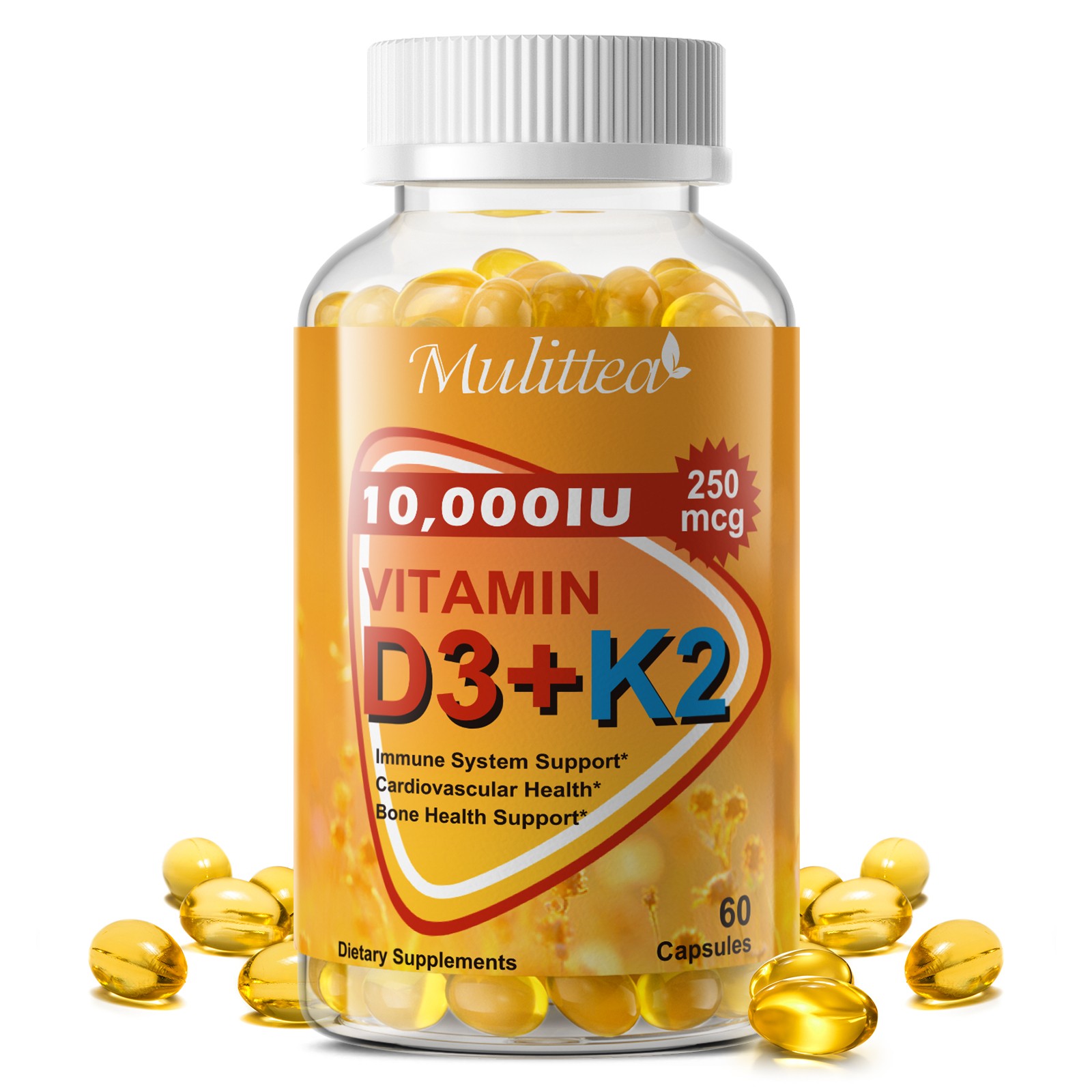 Vitamin D3 10000 IU + K2 250mcg 60/120/180 Capsules Extra Strength D3 K2