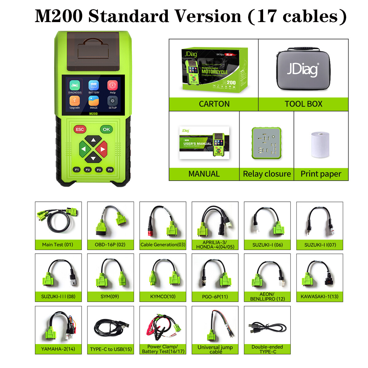 JDiag M200 Universal Motorcycle Diagnostic Scanner Code Reader Battery Tester