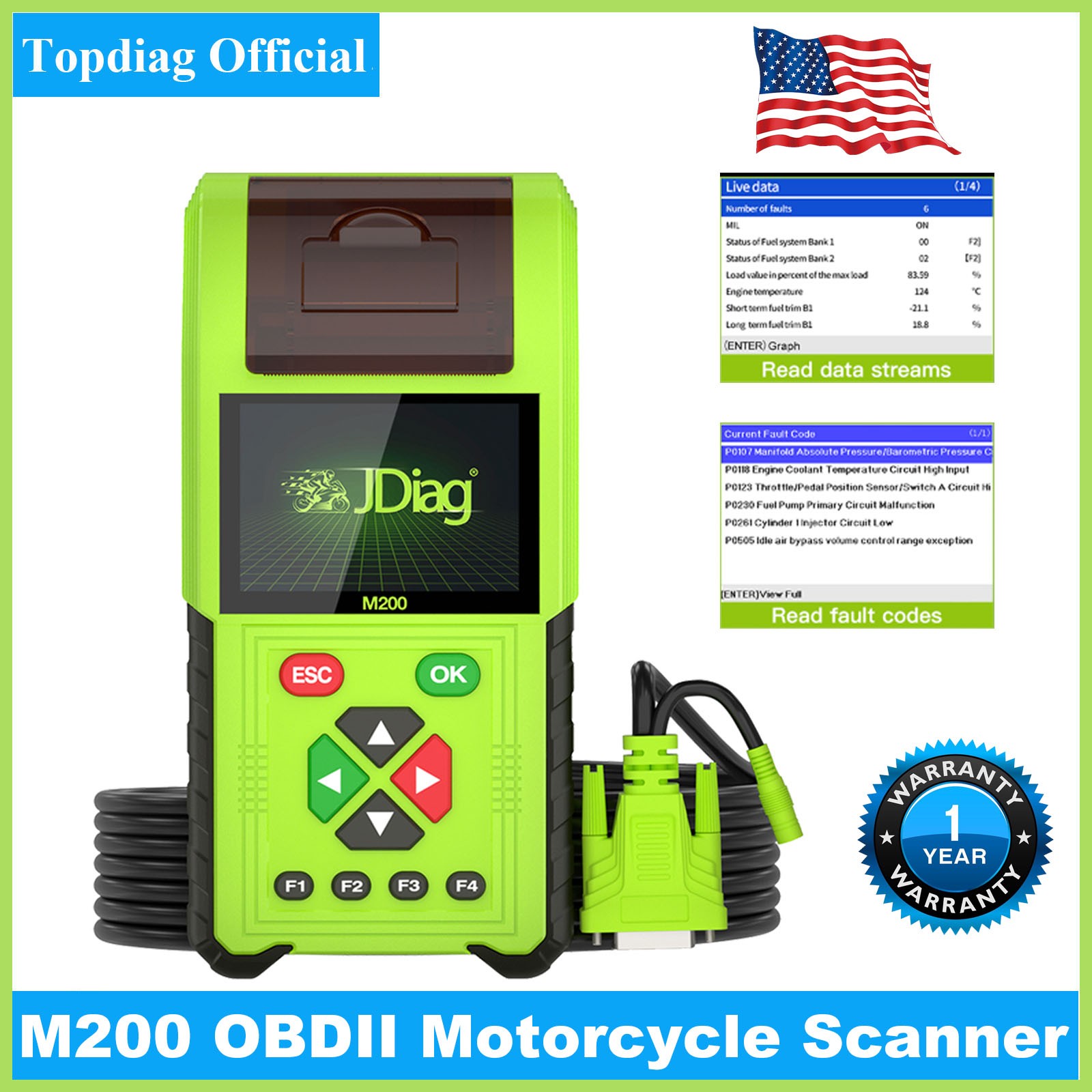 JDiag M200 Motorcycle Full System Diagnostic Scanner Code Reader
