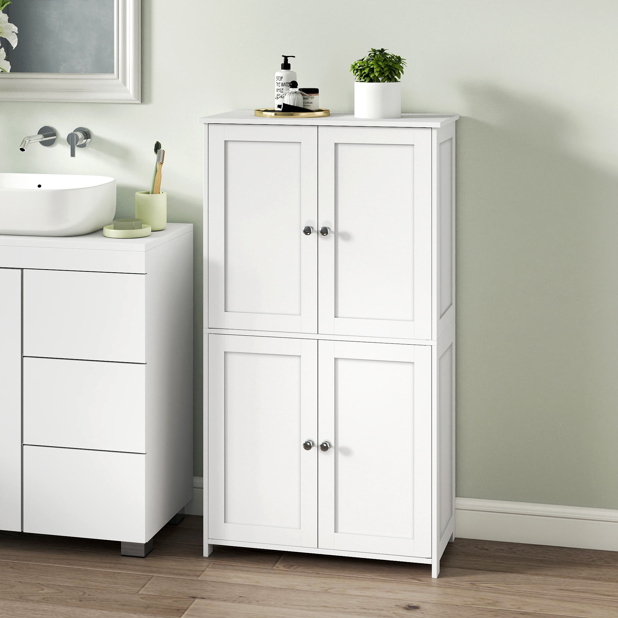 Bathroom Storage Floor Cabinet Organizer with Adjustable Shelf 4 Magnetic