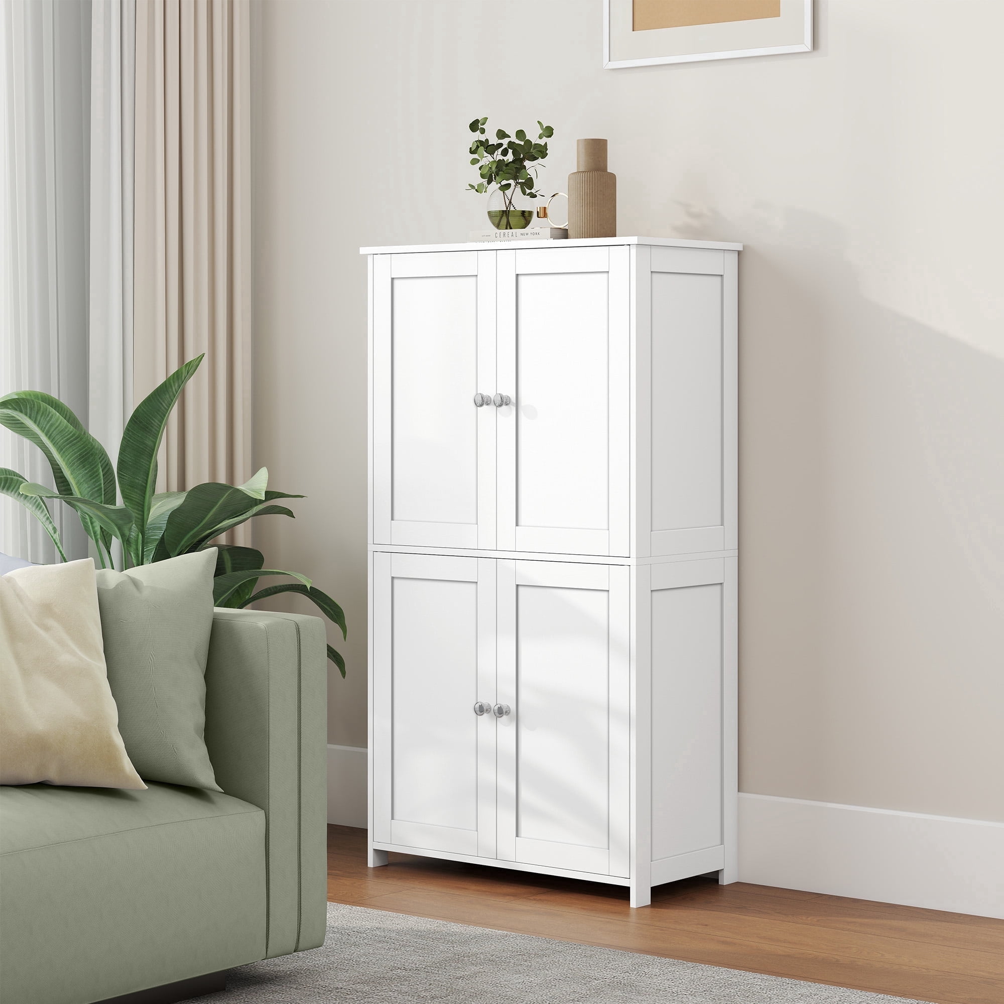 Bathroom Storage Floor Cabinet Organizer with Adjustable Shelf 4 Magnetic