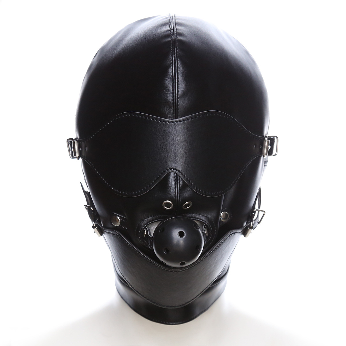 Binding Headband Leather Fun Face Mask with Exposed Eyes and Mouth Plug