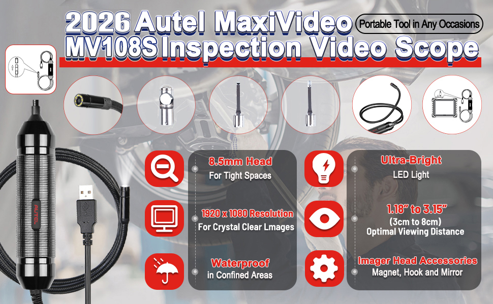autel maxivideo mv108 mv108s endoscope inspection digital camera