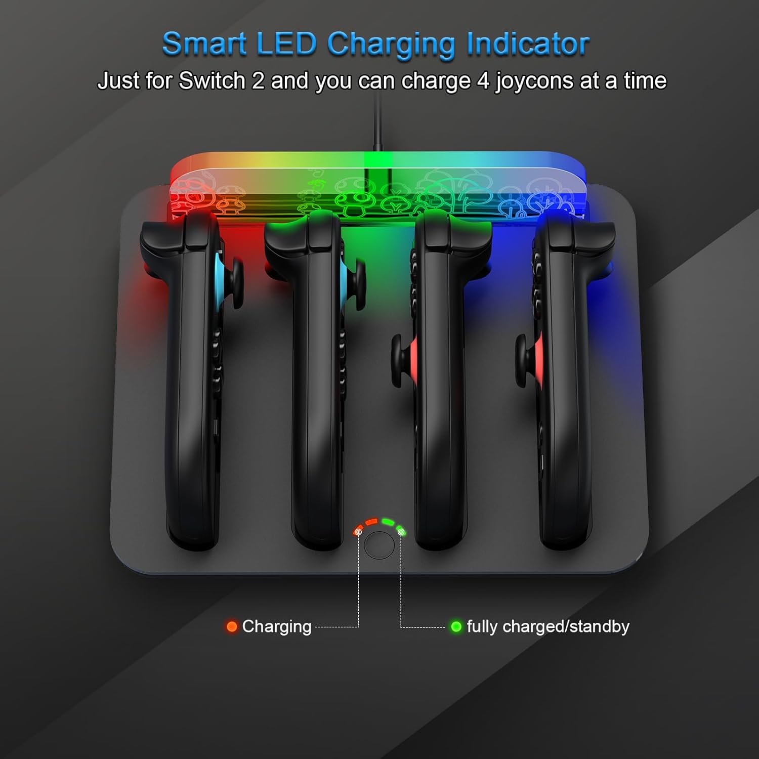 4-in-1 Charging Dock for Switch 2, with LED Indicator, RGB Light, Charging Cable