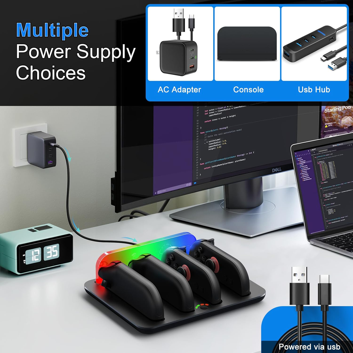 4-in-1 Charging Dock for Switch 2, with LED Indicator, RGB Light, Charging Cable