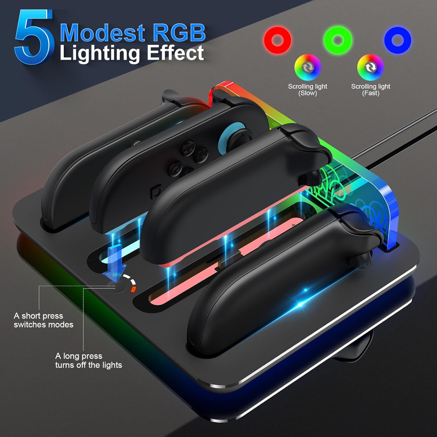 4-in-1 Charging Dock for Switch 2, with LED Indicator, RGB Light, Charging Cable