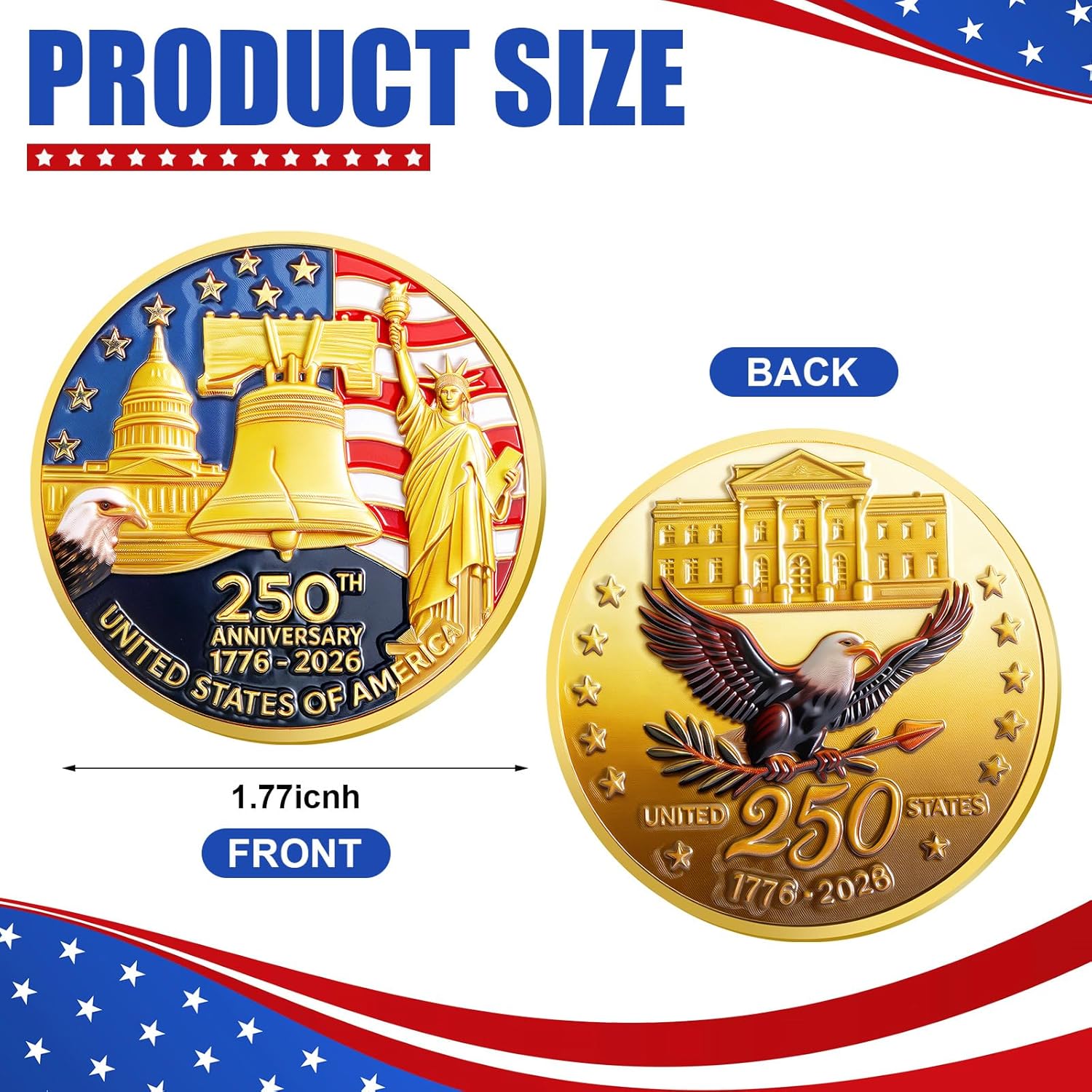 250th Anniversary Commemorative Coins USA Eagle And Patriotic Symbol Collectible