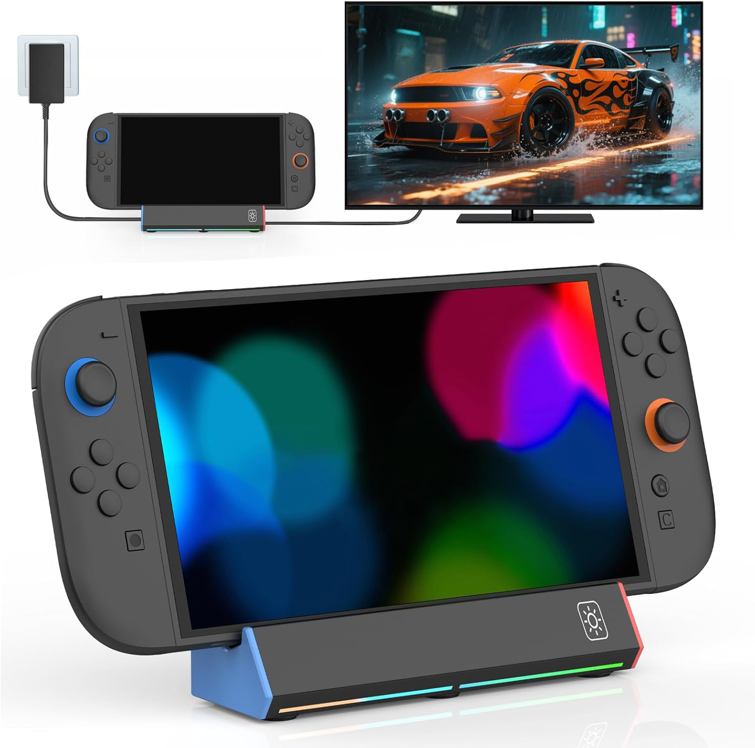 Dock Station for Switch 2 – Portable TV Dock with HDMI USB Type-C Port & RGB LED