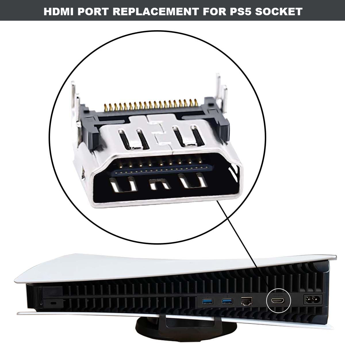 Game Console HDMI Port Replacement for PS5 with Solder Wick