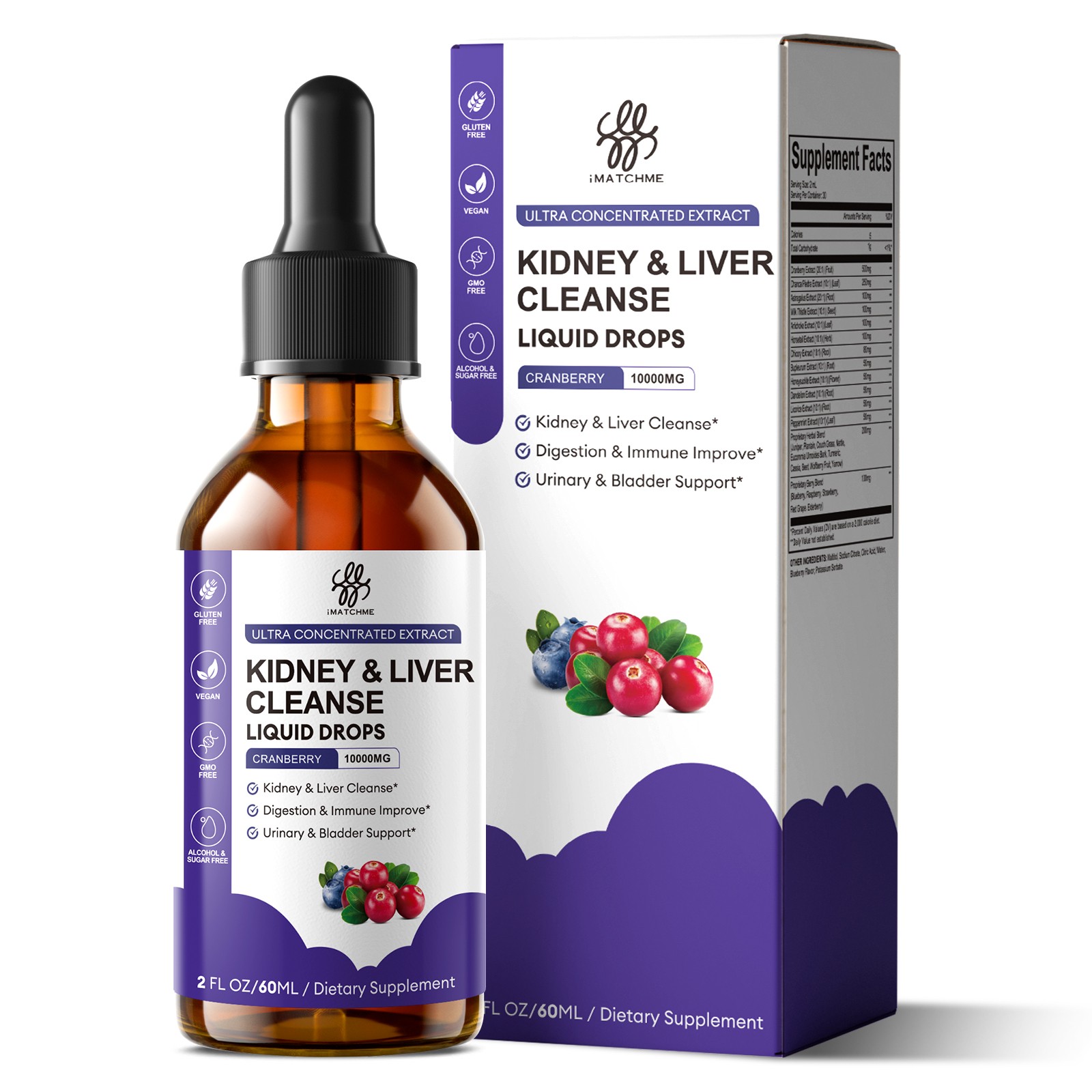 1-10x Kidney Cleanse Supplement-Kidney Support Formula with 500mg Cranberry