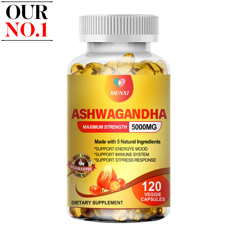 Organic Ashwagandha Capsules 5000mg Strong Stress & Adrenal Support 1-4bottles