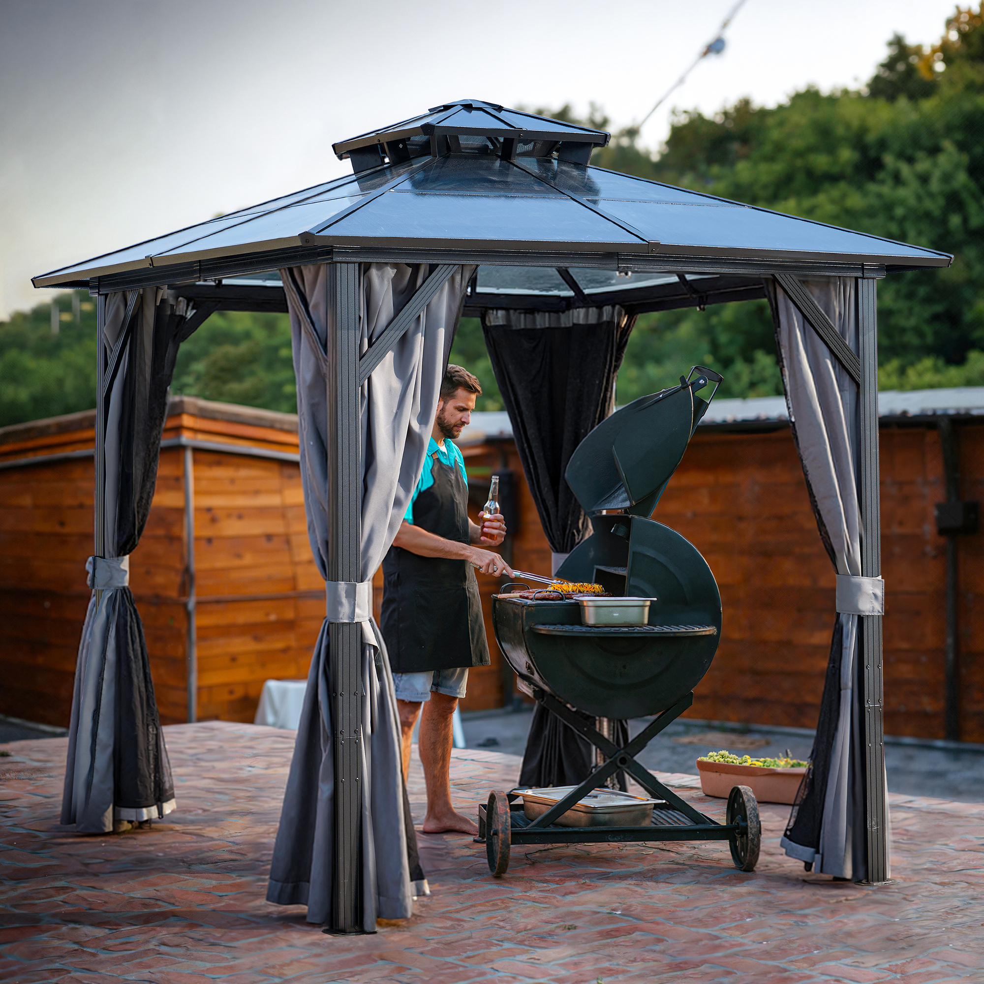 Outdoor Grill Gazebo 8 x 8FT, Hardtop BBQ Gazebo with UV-Resistant Polycarbonate