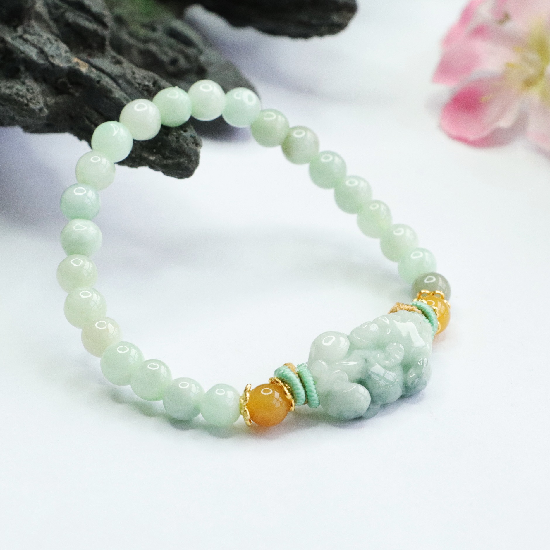 Real Grade A Natural Green Jade Jadeite Women Lucky Pixiu Beads Bracelet