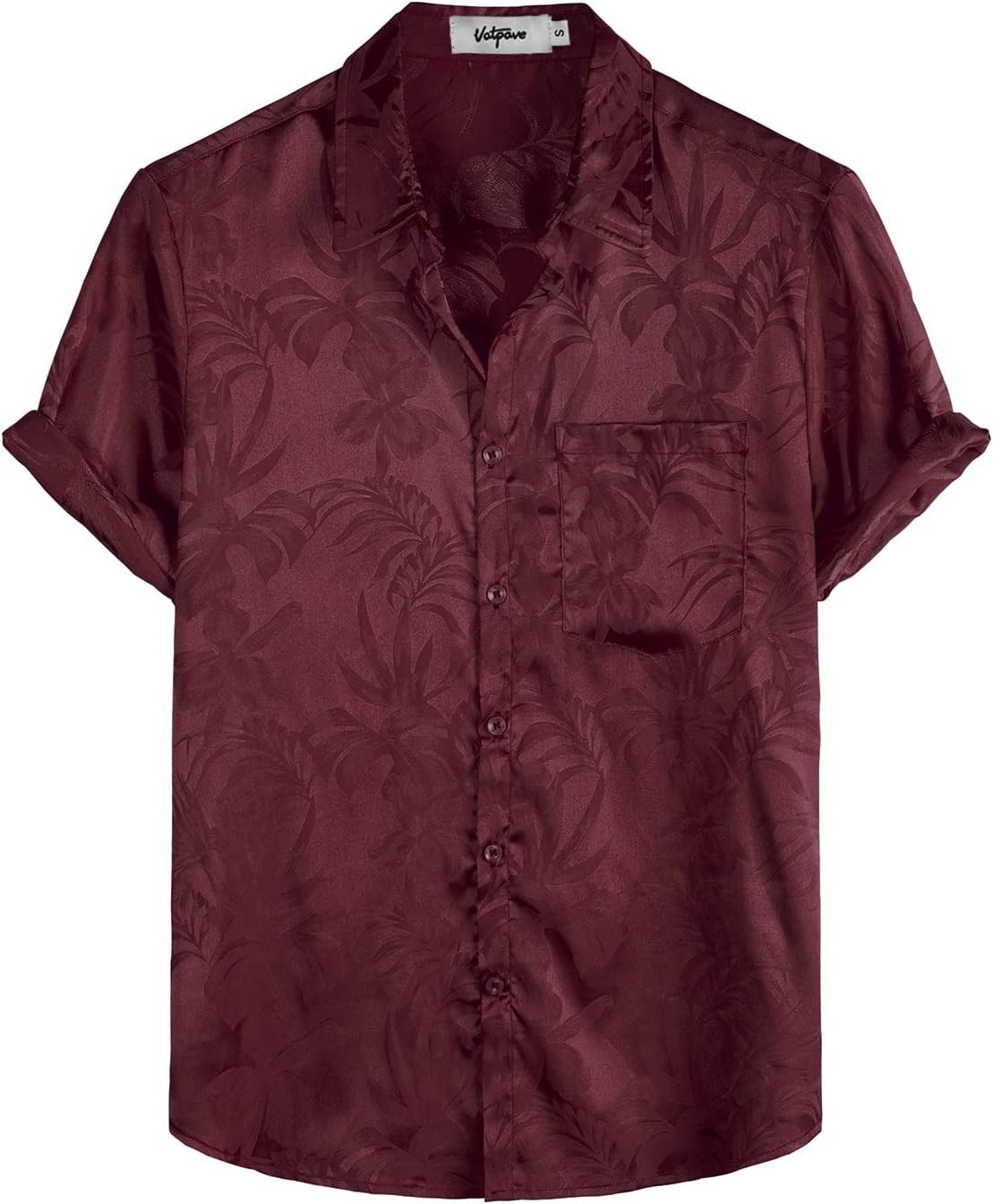 Mens Jacquard Short Sleeve Button Down Shirt Floral Summer Beach Casual Cruise