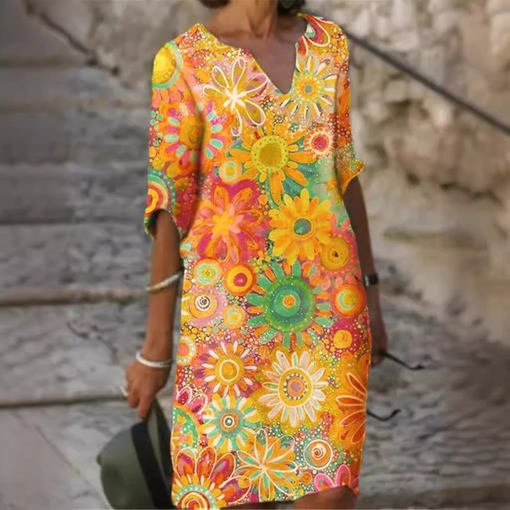 Women&rsquo;s Plus Size Colorblock Patchwork V-Neck A-Line Midi Dress