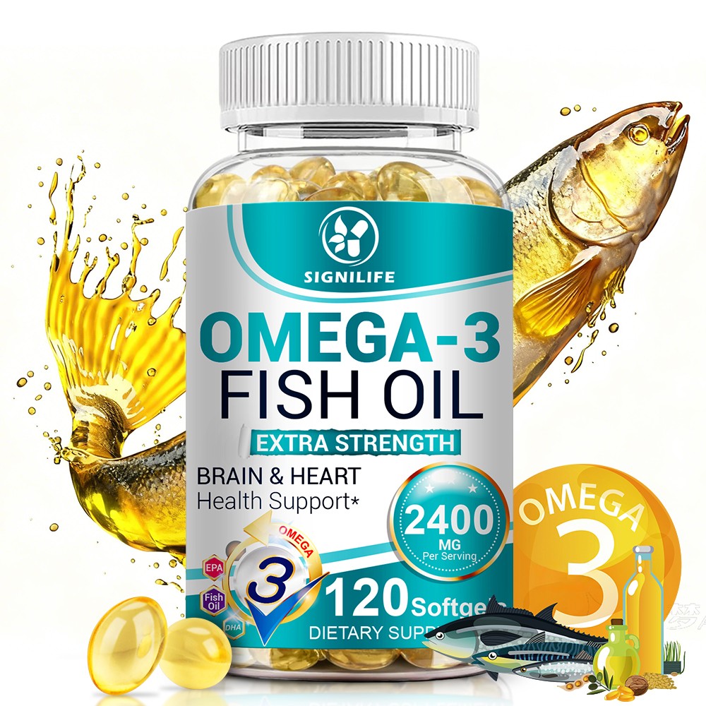 3x Strength EPA & DHA Omega 3 Fish Oil 2400mg, Highest Potency, 4 × 120 Softgels