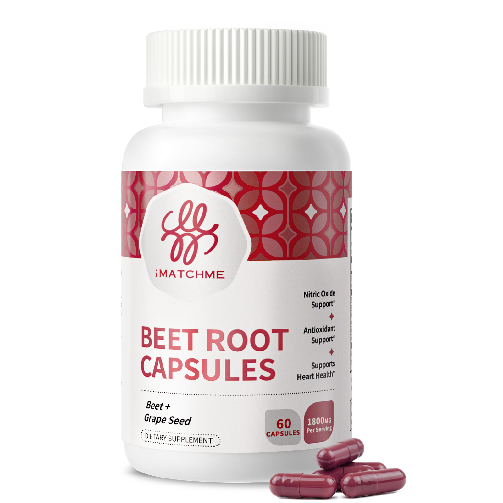 1/3Pack Beet Root 1800 mg Strength 20:1 Extract, 60 Capsules Heart Health Suppor