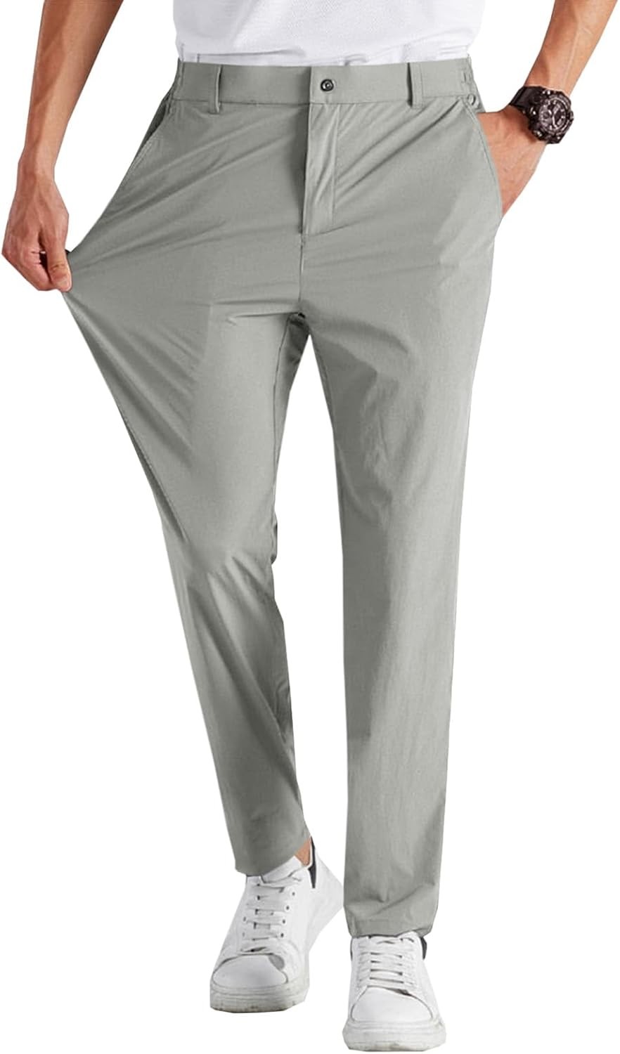 Mens Stretch Golf Pants Slim Fit Elastic Waist Quick Dry Cropped Work Slacks