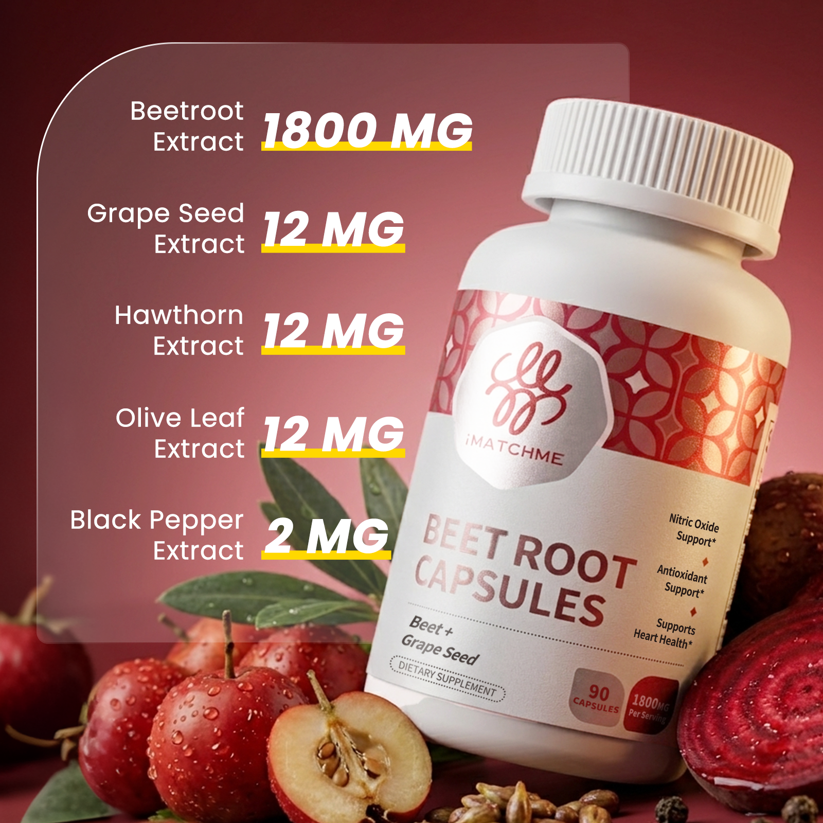 Beet Root Strength 20:1 Extract, 90/270 Capsules Nitric Oxide Support 1800 mg