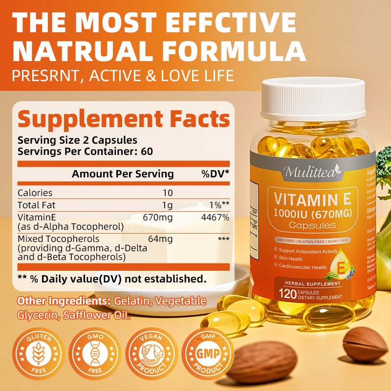 1-5X Vitamin E 670mg 120 Softgels Skin 1000IU, Eye & Inflammation Support