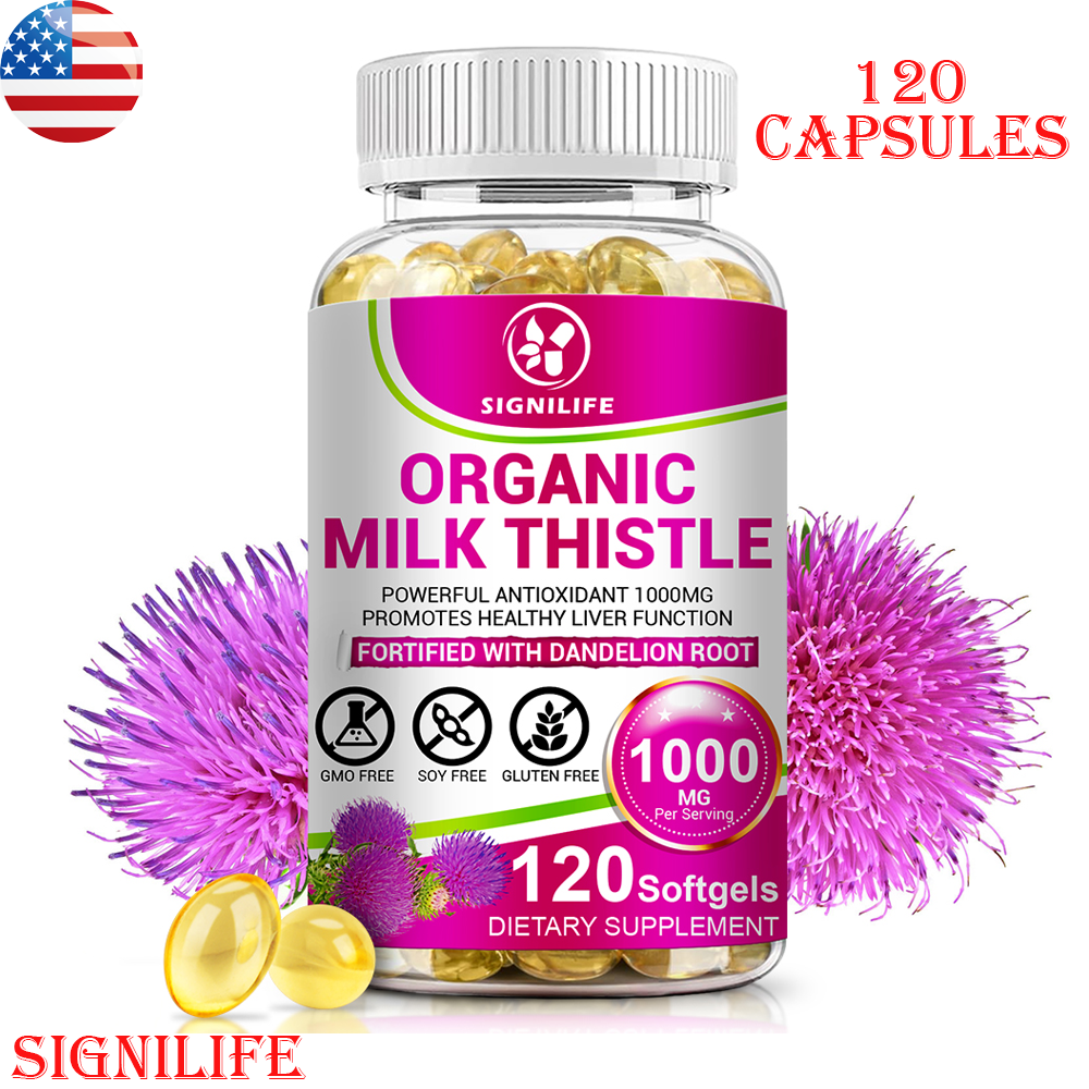 Milk Thistle Liver Cleanse Detox Herbal Liver Support Supplement 120 Capsules-
