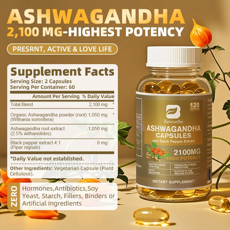 Ashwagandha 120/360 Capsules 2100MG Energy Calm & Relax Support