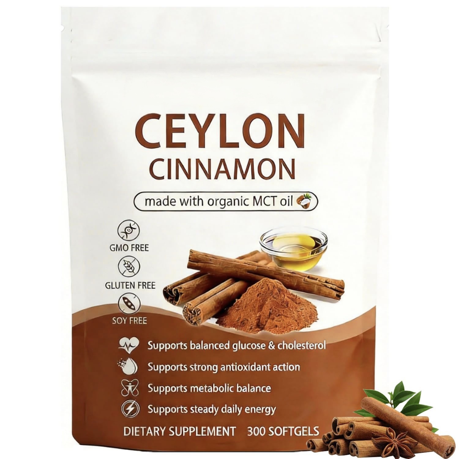 Ceylon Cinnamon Capsules with MCT Oil, high absorption, Metabolae 300 Capsules