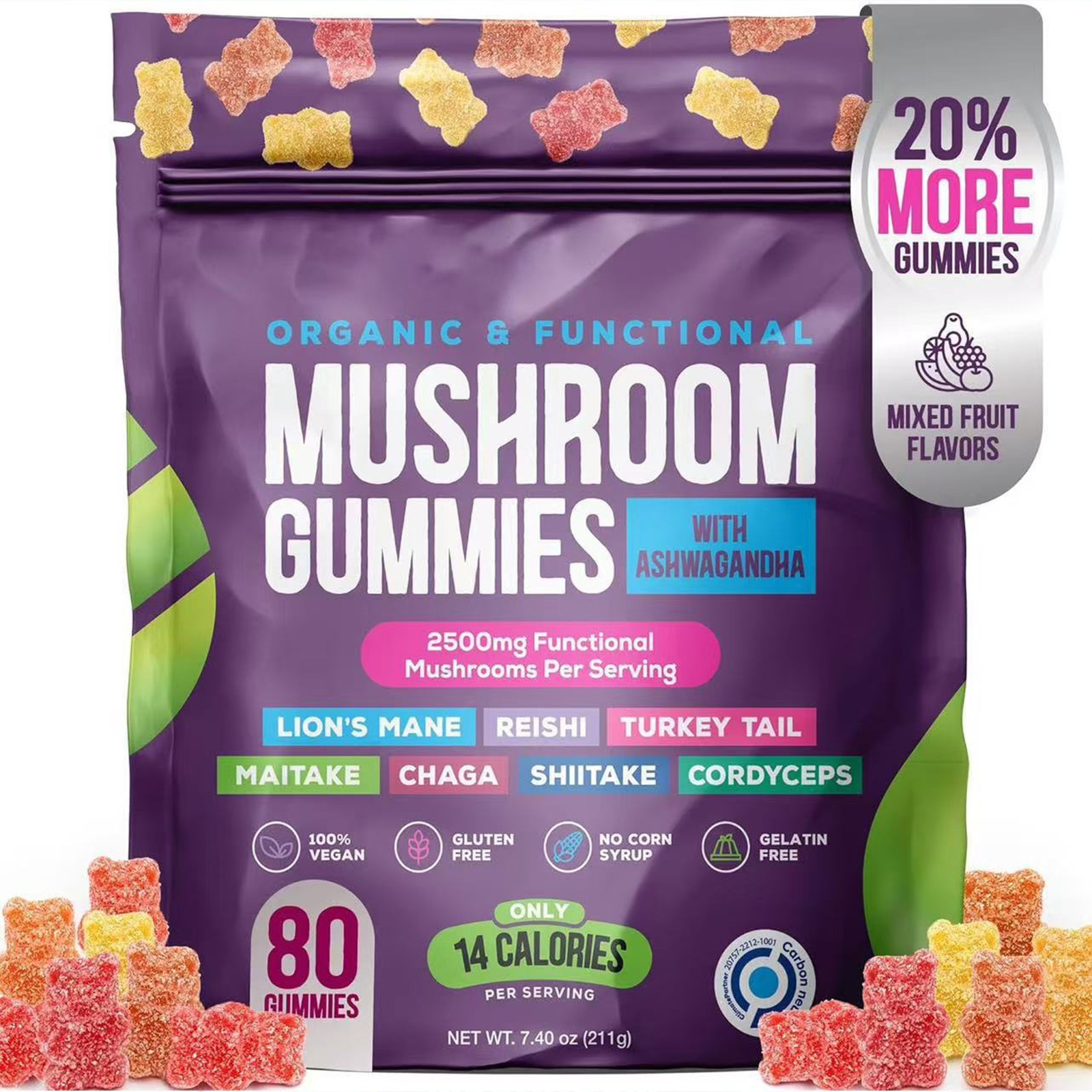 Functional Mushroom Gummies-Mushroom Gummies Supplement With Ashawanduha