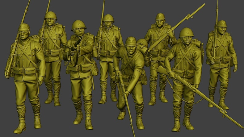 1/72/35 Scale Mortar Team 8PC 3D Printed Unpainted WWII Japanese Soldiers