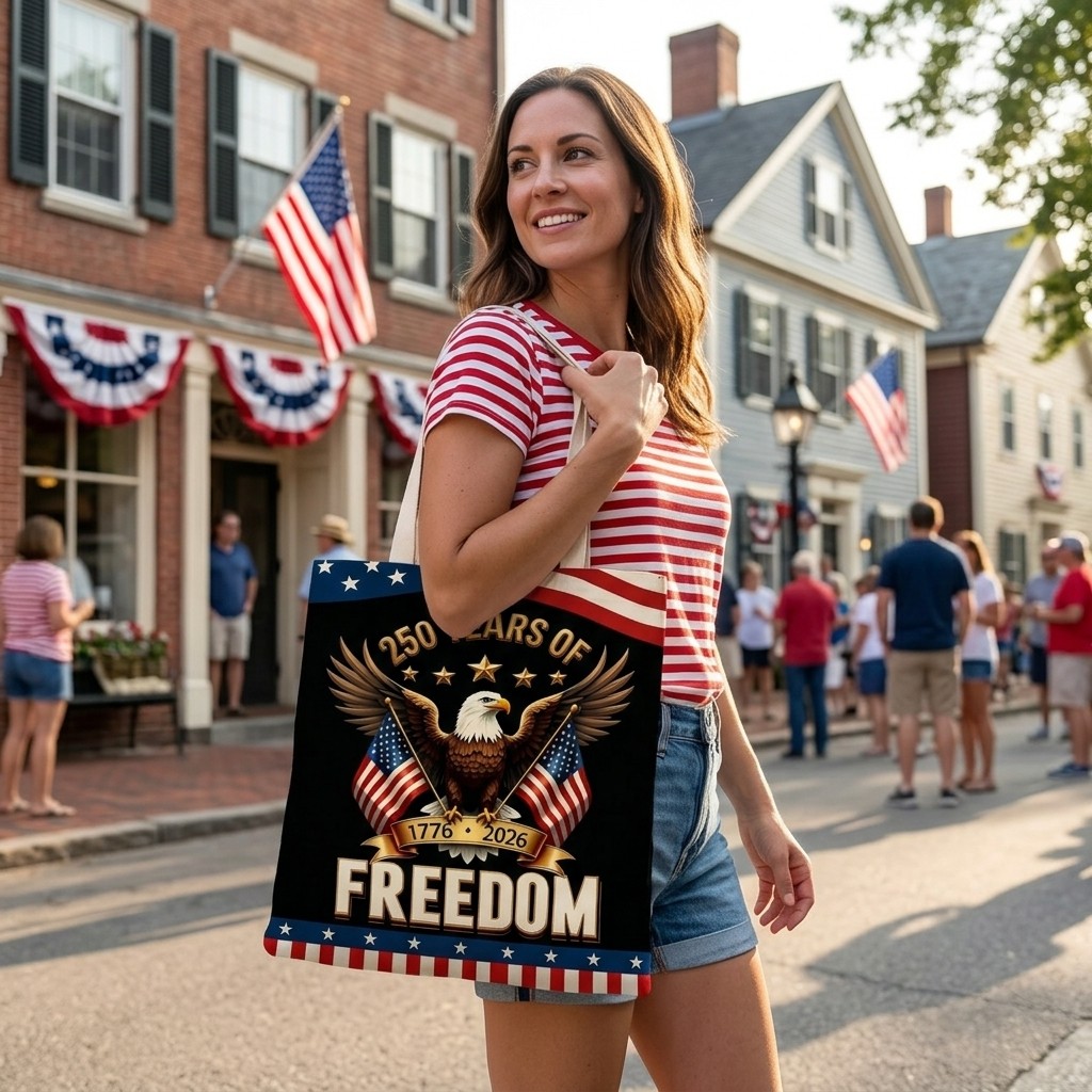 5 Styles Optional Patriotic Canvas Tote Bag American Freedom & USA Prints