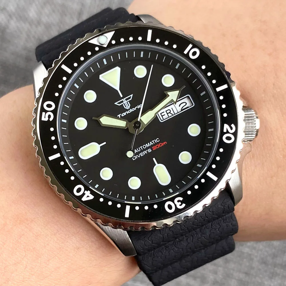 Tandorio 41mm 20ATM Black NH36A Mechanical Auto Diver Men Watch Sapphire Glass