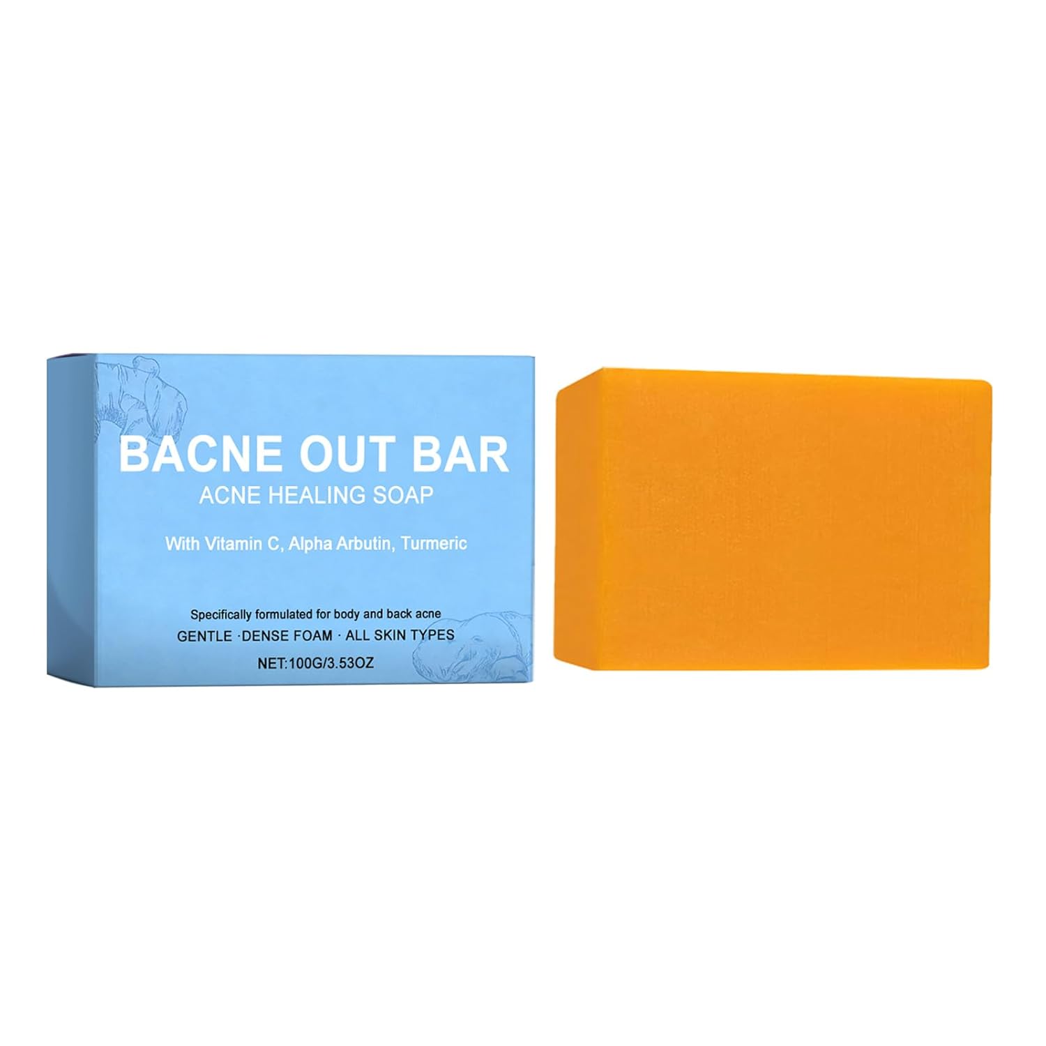 Natural Acne Treatment Vitamin C Bacne Out Bar Soap, Turmeric & AlphaArbutin