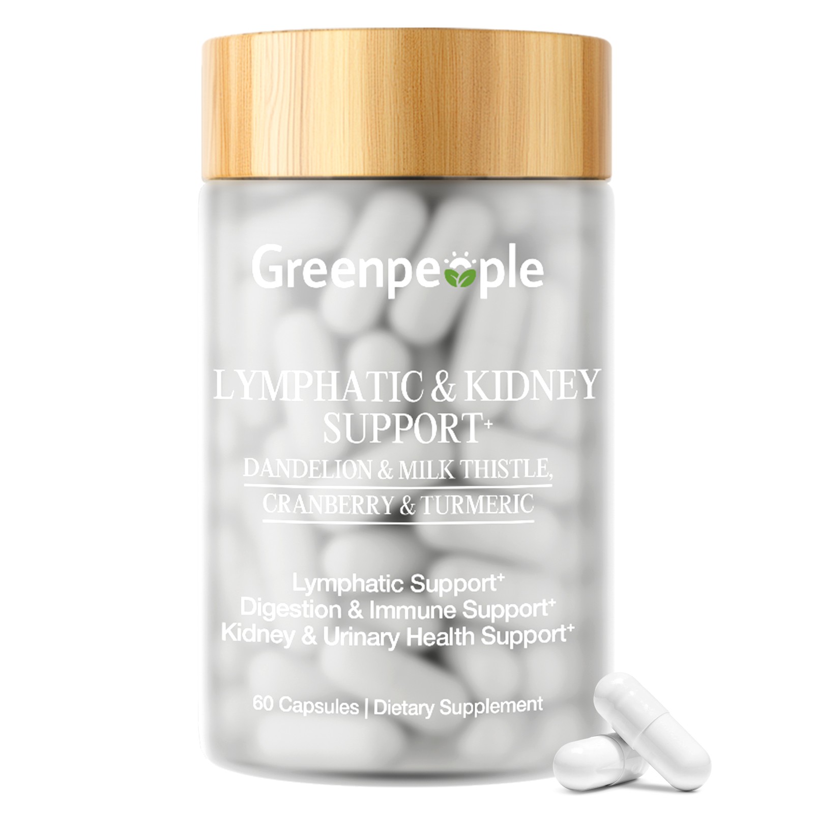 1/3x Lymphatic & Kidney Support Capsules &Dandelion,Milk Thistle,Cranberry 60ct