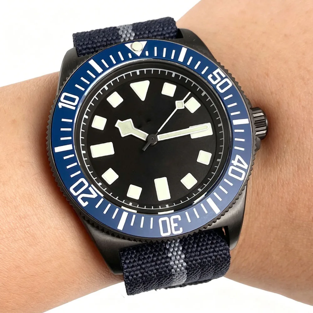 PVD Black Titanium Tandorio 42mm Retro FXD NH35 PT5000 Automatic Dive Men Watch