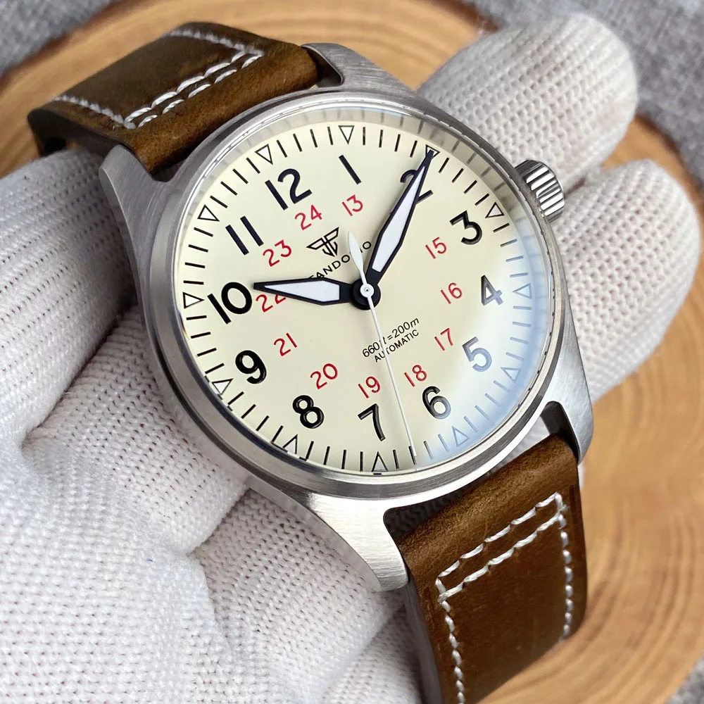 Tandorio 39mm Beige/Black Automatic Mechanical Men’s Watch For Japan NH35/Miyota