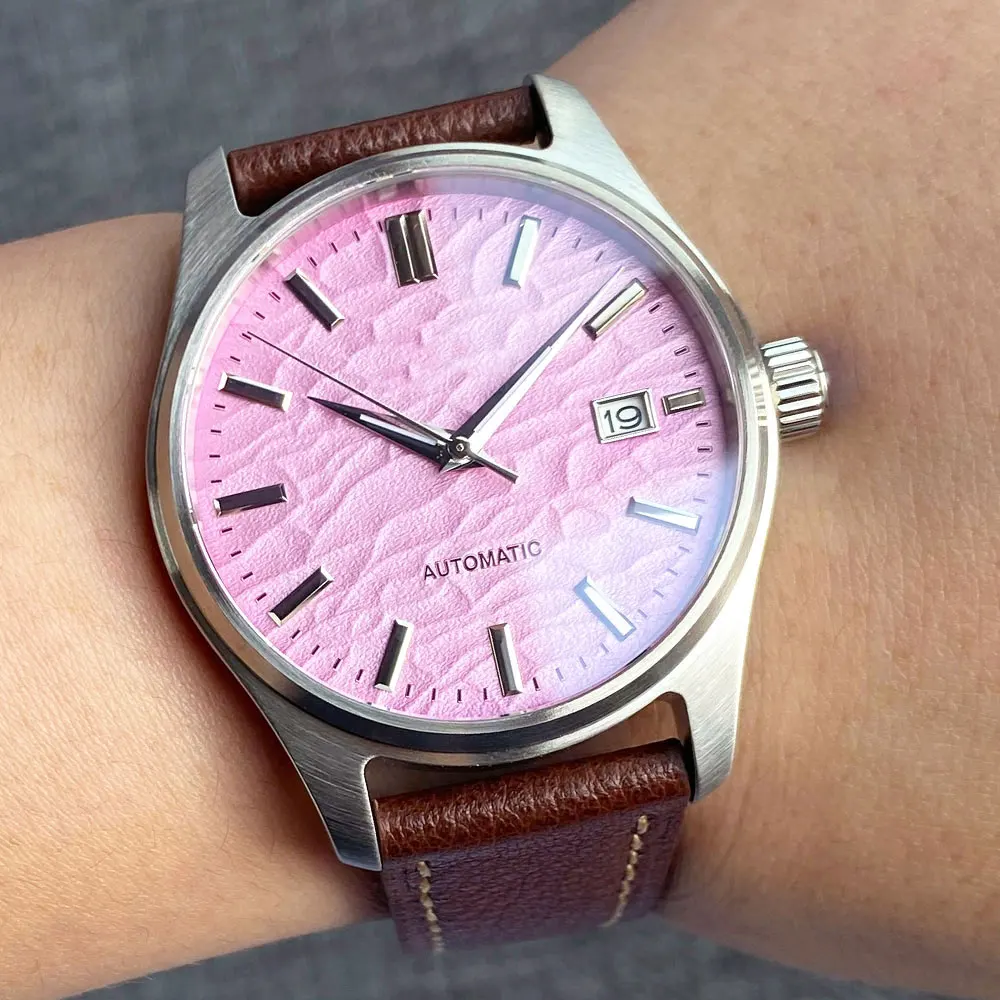 Tandorio 39mm Pink Texture NH35A Diver Pilot Men Watches Sapphire Glass 20ATM