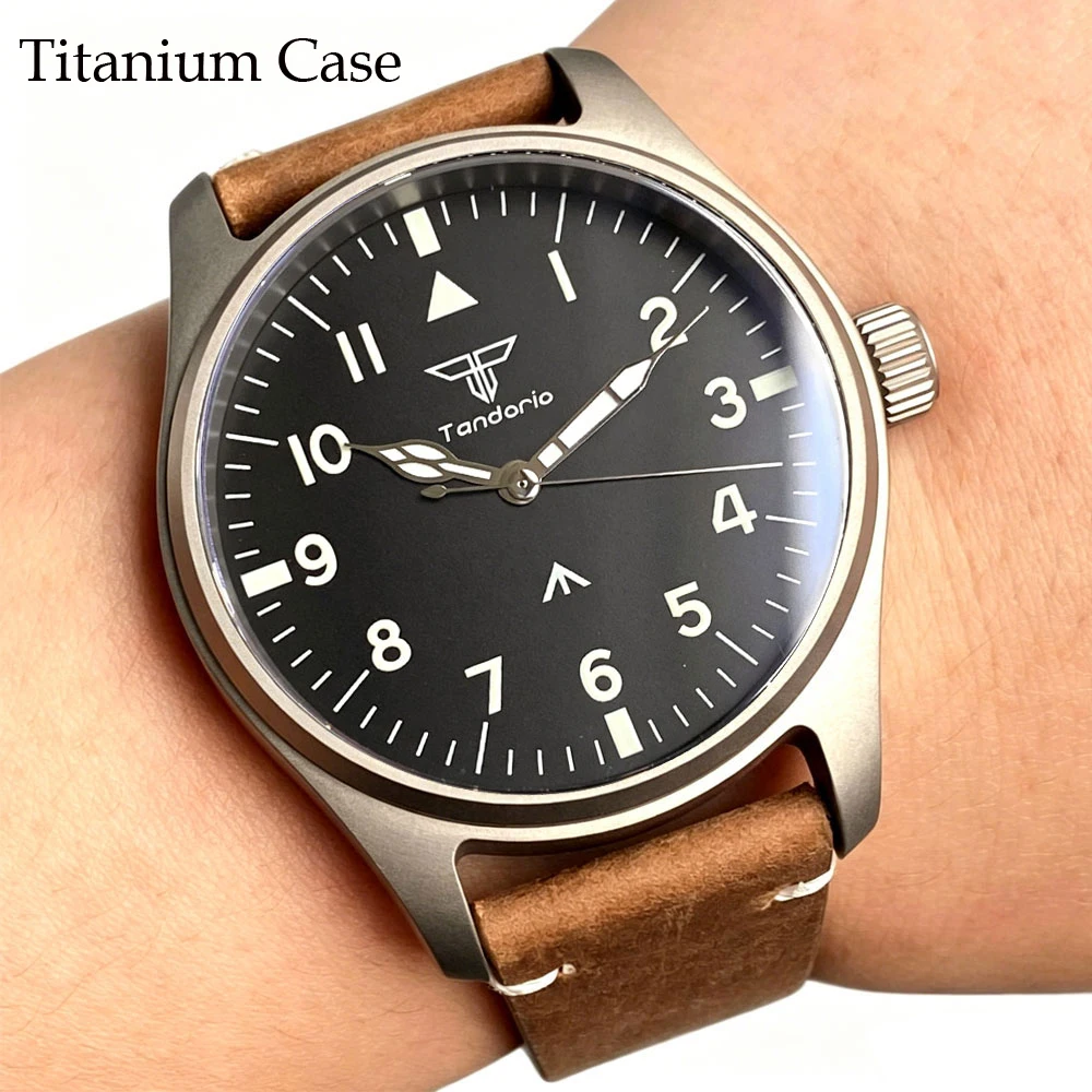 Tandorio 39mm Sapphire Glass Titanium/Steel VH31 Sweep Second Quartz Men’s Watch