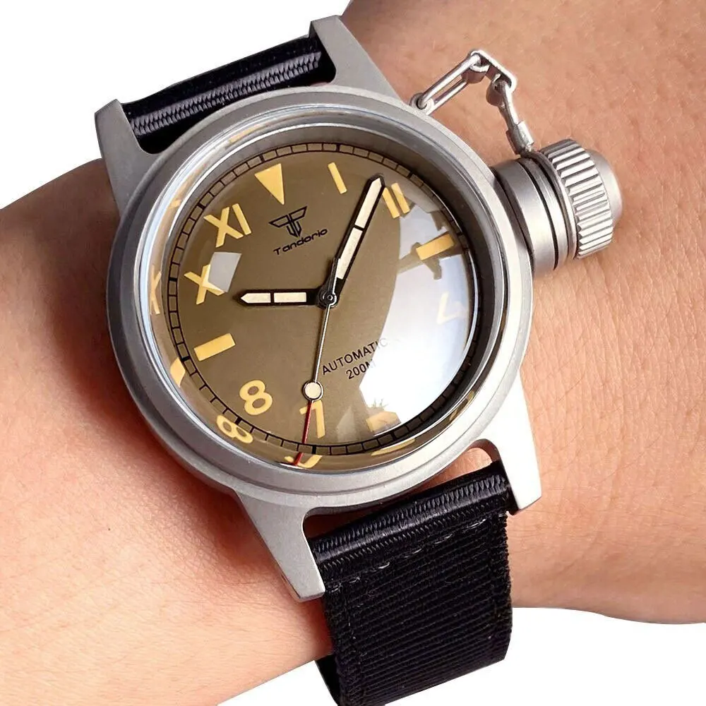 36mm Tandorio Military Luminous Vintage Automatic Men Watch Sapphire Glass 20ATM