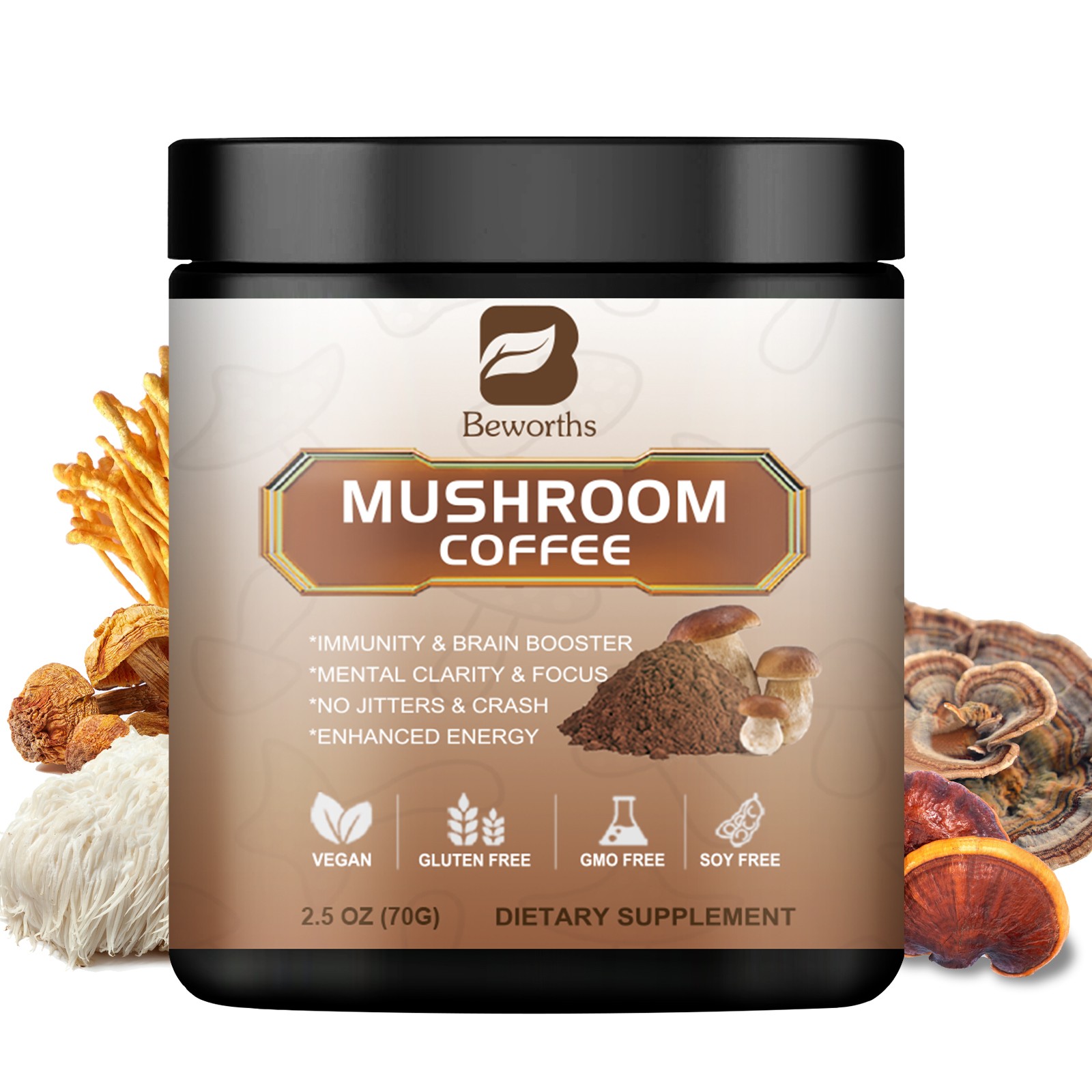 70/250/750g Mushroom Coffee 10 Mushroom Extract Powder Supply Brain&Memory