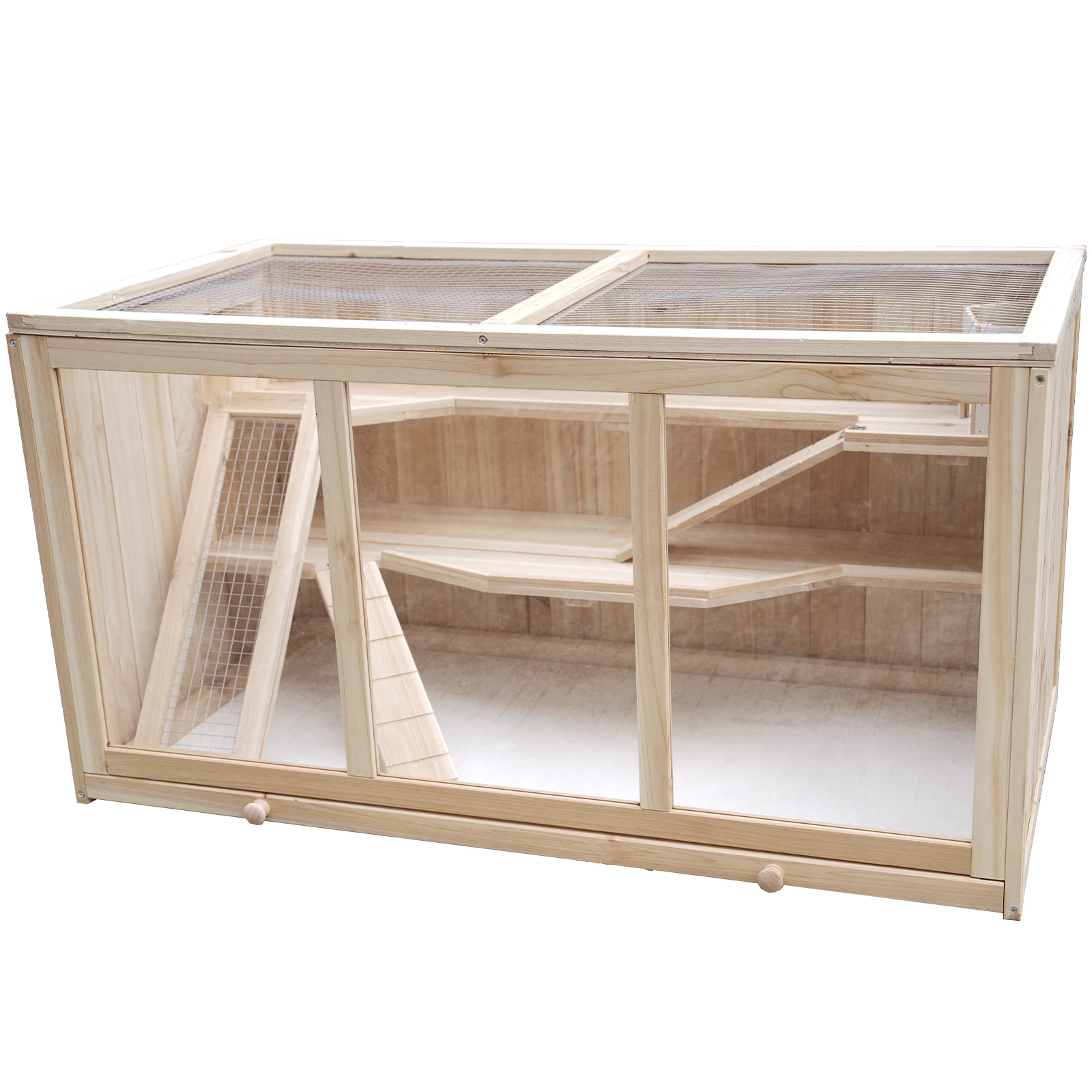 Large Wooden Hamster Cage with Acrylic Windows, Multi-Level Small Pet Habitat