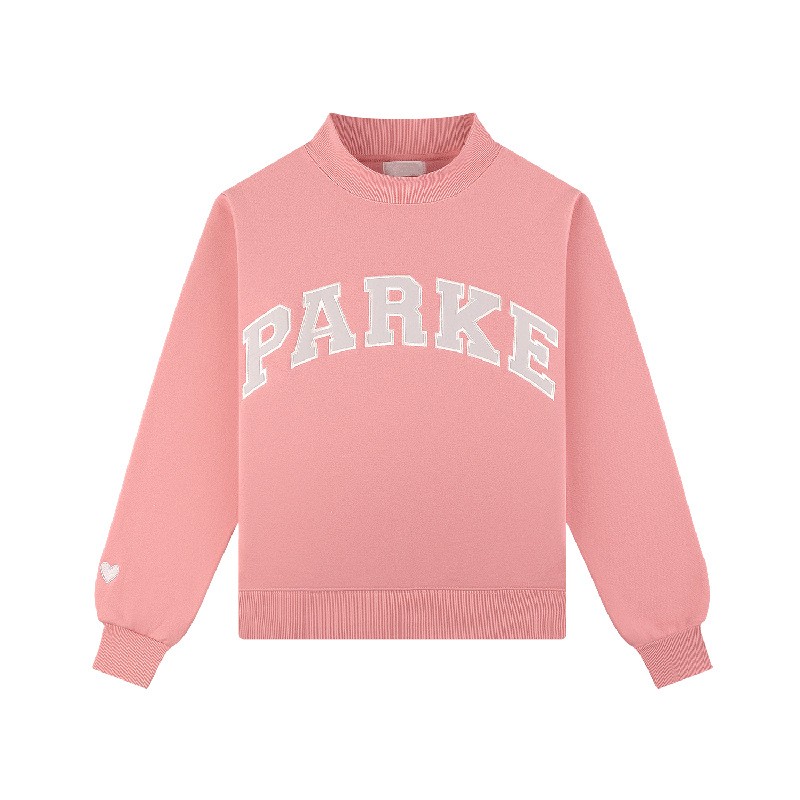 PARKE Women’s Letter Applique Heart Embroidered High Neck Casual Pullover