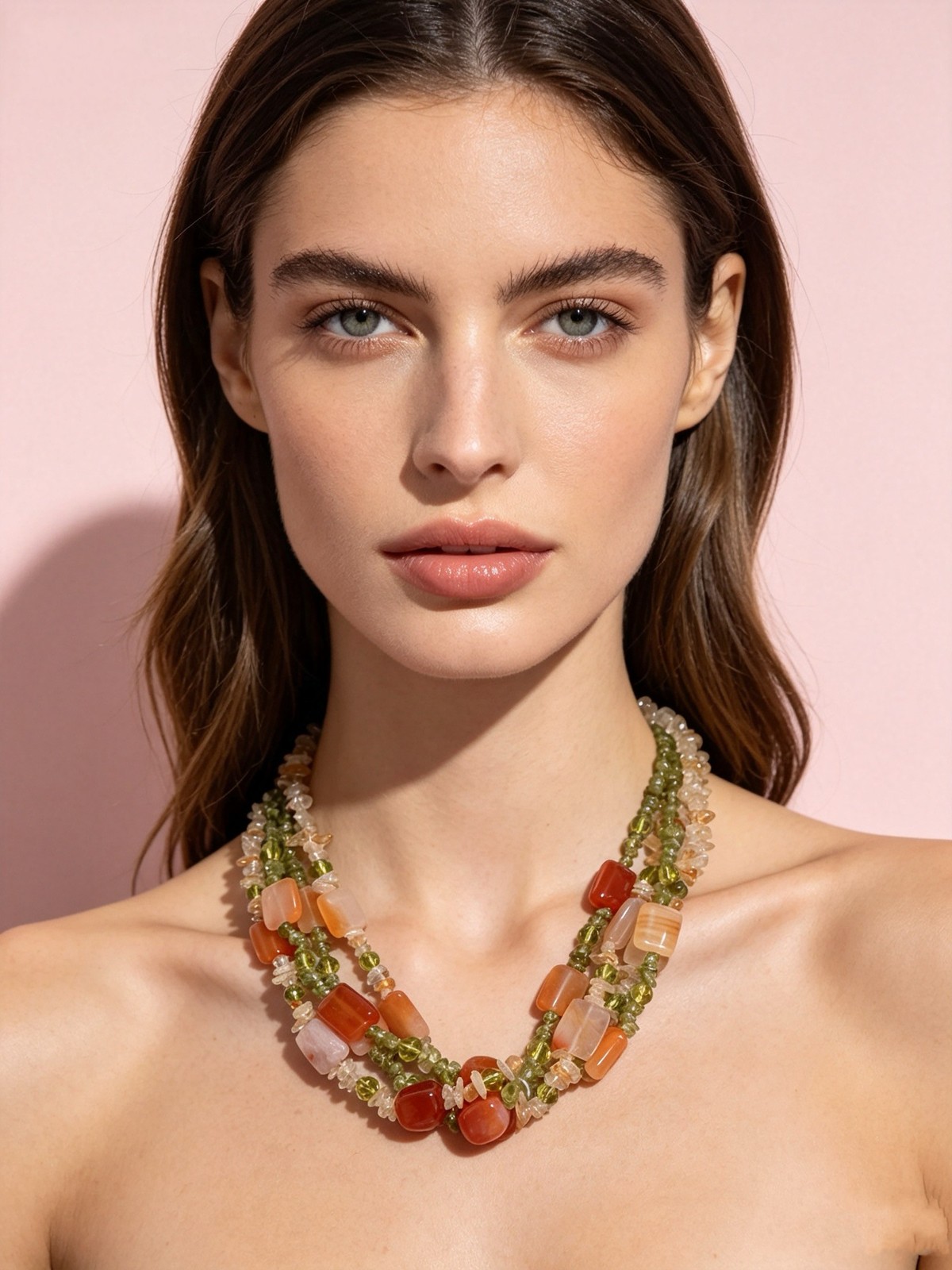 Ntural Crystal Agate 4 Rows Twist Necklace Choker Women Fashion Party Accessory